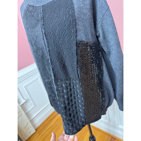 Fuzzi Virgin Wool Mixed Media Sweater in Gray Small Long Sleeve Sequins Knit - Picture 7 of 10